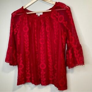 JohnPaulRichard Scarlet Floral Lace Top